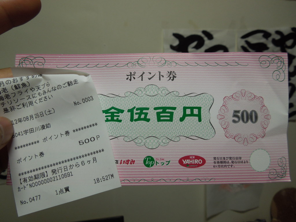 スーパーでポイントをためてゲットした500円券